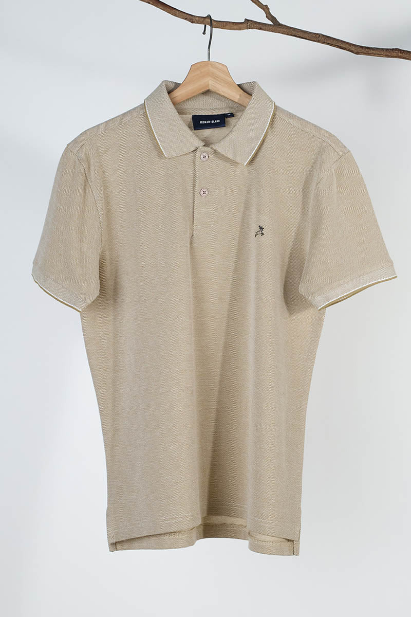 Cream Plain Pique Polo T-Shirt