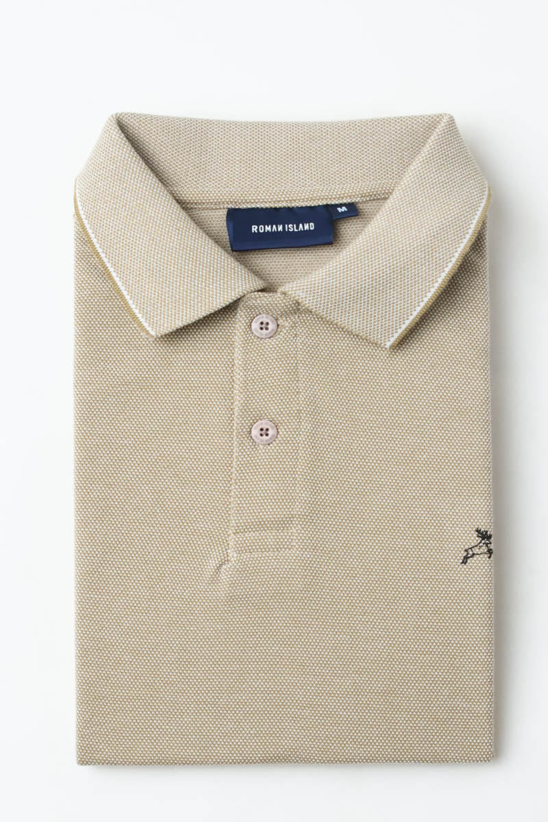 Cream Plain Pique Polo T-Shirt