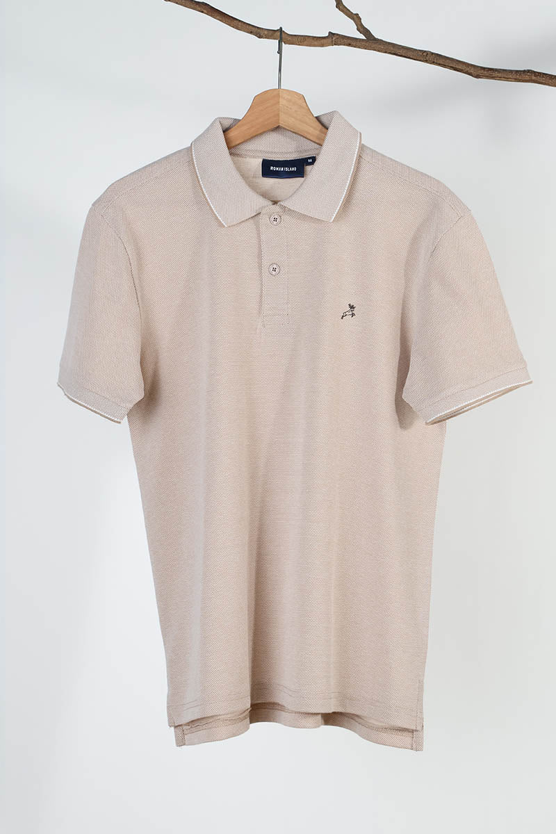 Cream Plain Pique Polo T-Shirt