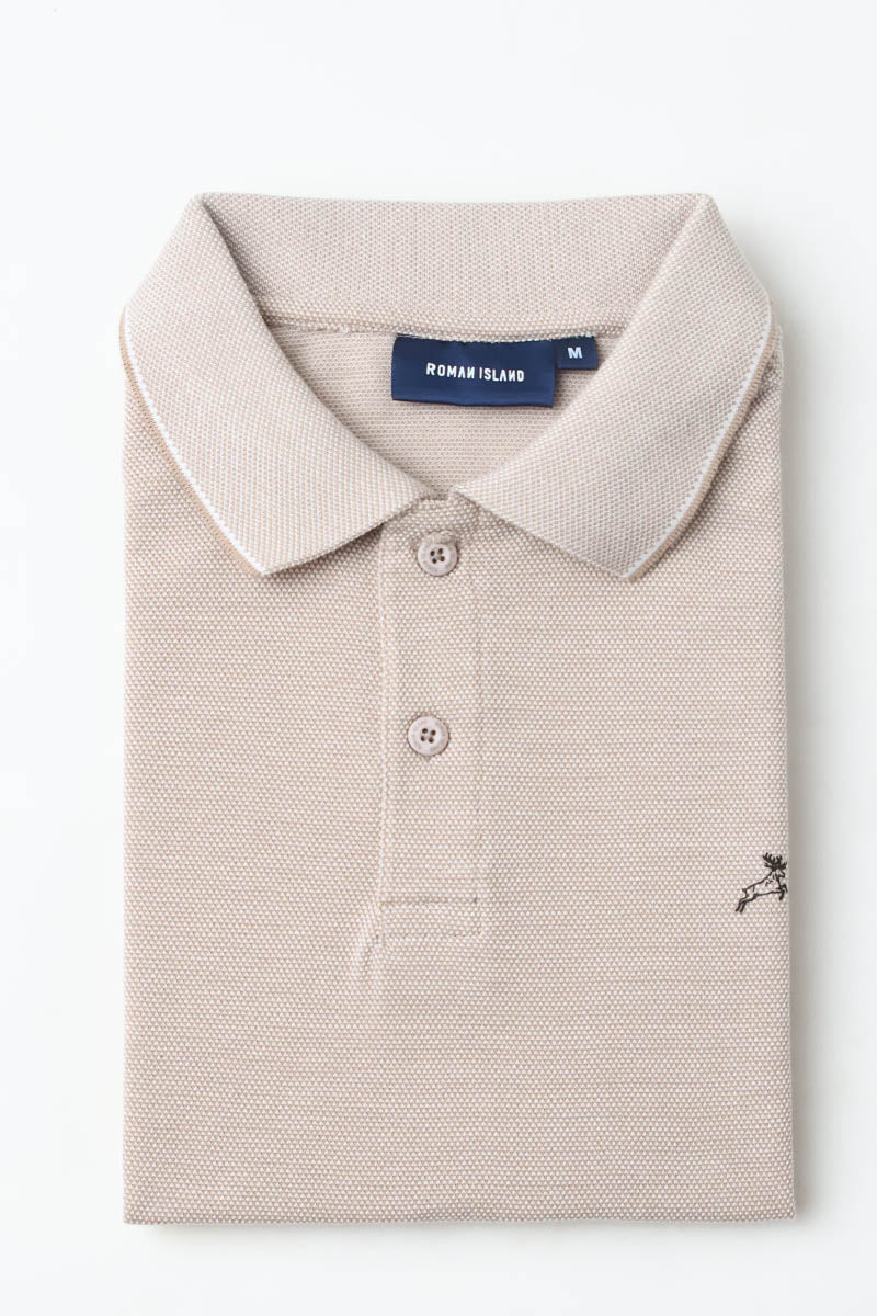 Cream Plain Pique Polo T-Shirt